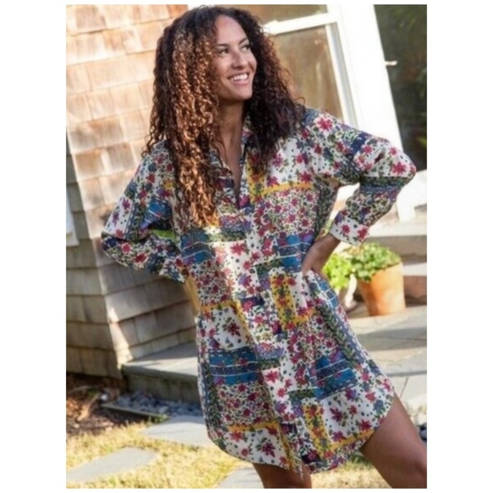 Natural Life | Floral Patchwork Print Button Front Mini Shirt Dress | XS